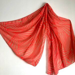 Large Deena & Ozzy Op Art Scarf in Beige and Bright Orange.